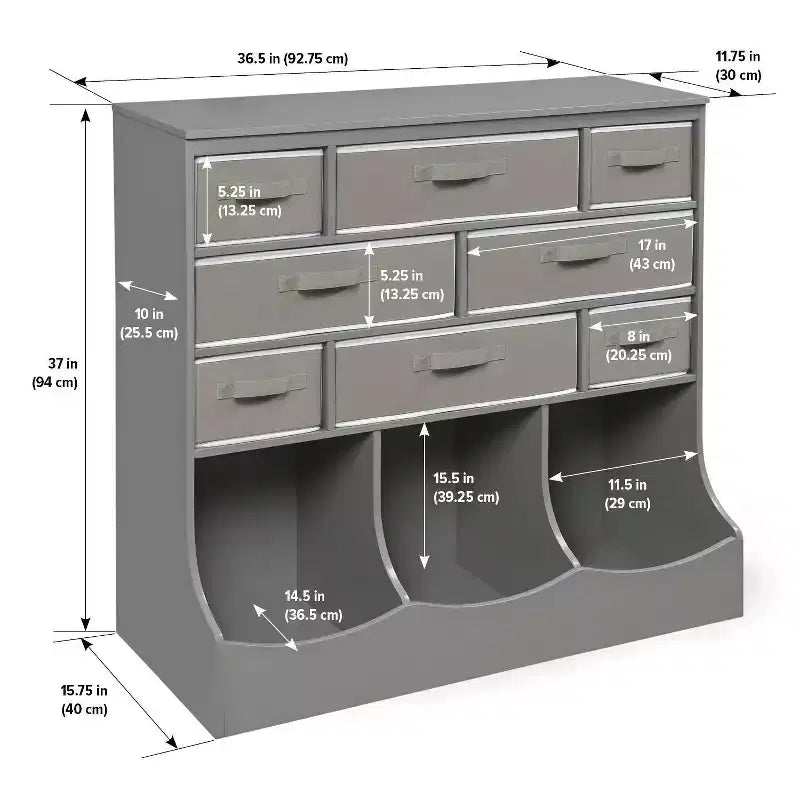 Badger Basket Storage Station with Eight Baskets and Three Bins Gray
