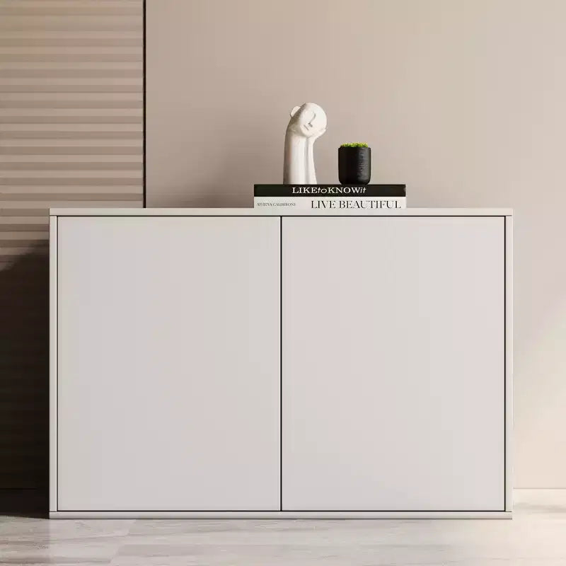 Luck Live Contemporary 31.49in 2-door storage cabinet, modern standalone cabinet, suitable for living room, office, living room, ivory white