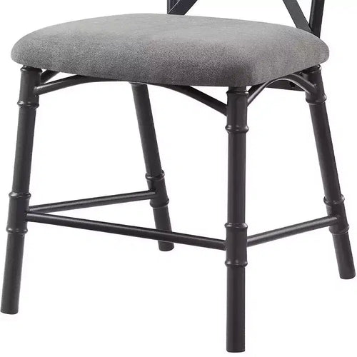 Edina 18" Dining Chairs Gray Fabric, Oak and Sandy Black - Acme Furniture: Leather Upholstery, Metal Frame, No Assembly Required