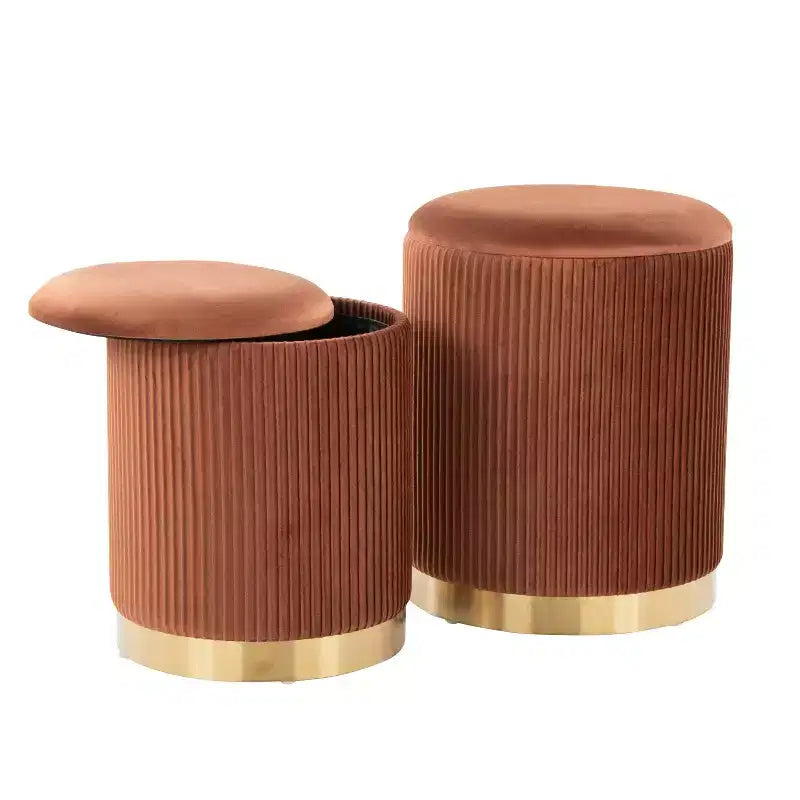 LumiSource Marla Nesting Pleated Ottoman Set Gold/Light Brown Velvet