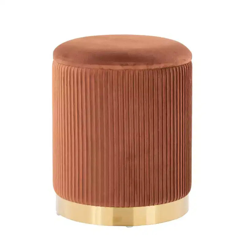 LumiSource Marla Nesting Pleated Ottoman Set Gold/Light Brown Velvet