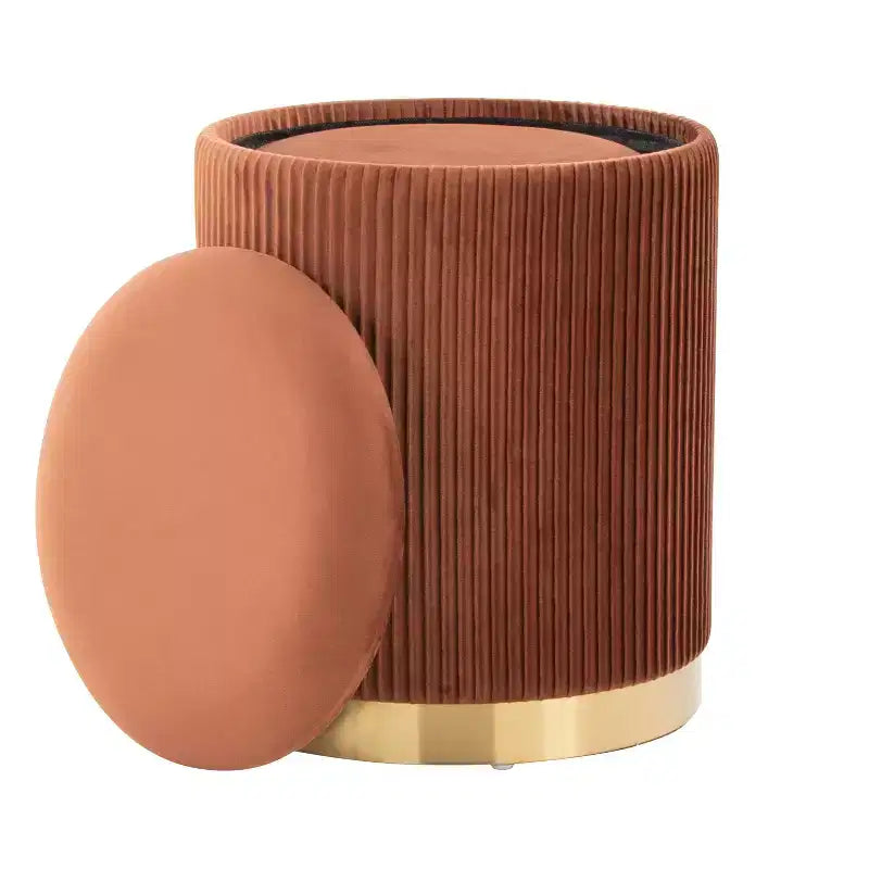 LumiSource Marla Nesting Pleated Ottoman Set Gold/Light Brown Velvet