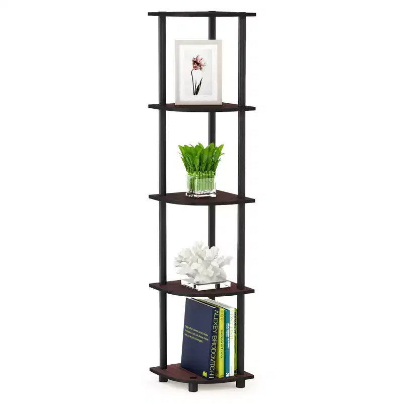 Furinno Modern 5-Shelf Tall Bookshelf Multipurpose Shelving Unit Corner Display Rack,Dark Cherry/Black