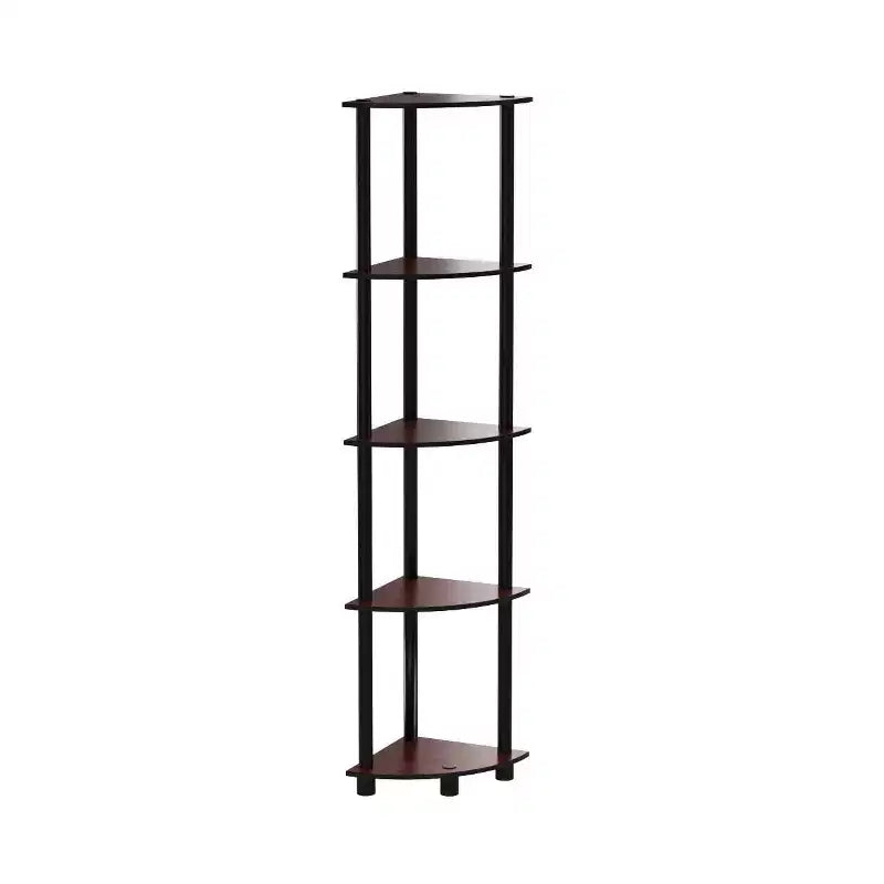 Furinno Modern 5-Shelf Tall Bookshelf Multipurpose Shelving Unit Corner Display Rack,Dark Cherry/Black