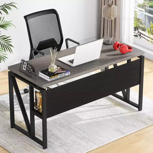 Lantine 55 Computer Office Desk with 2-drawer Mobile File Cabinet, Modern L-shaped Executive Desk with Storage Shelves for Home Office