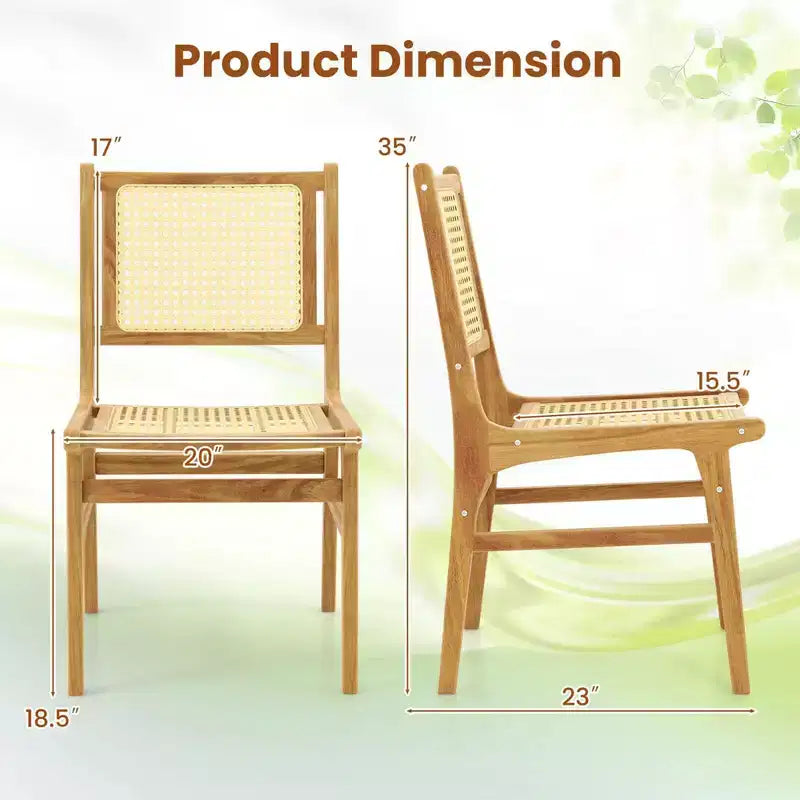 Costway 1/2 PCS Rattan Dining Chair with Natural Cane Woven Backrest & Seat & Teak Wood Frame