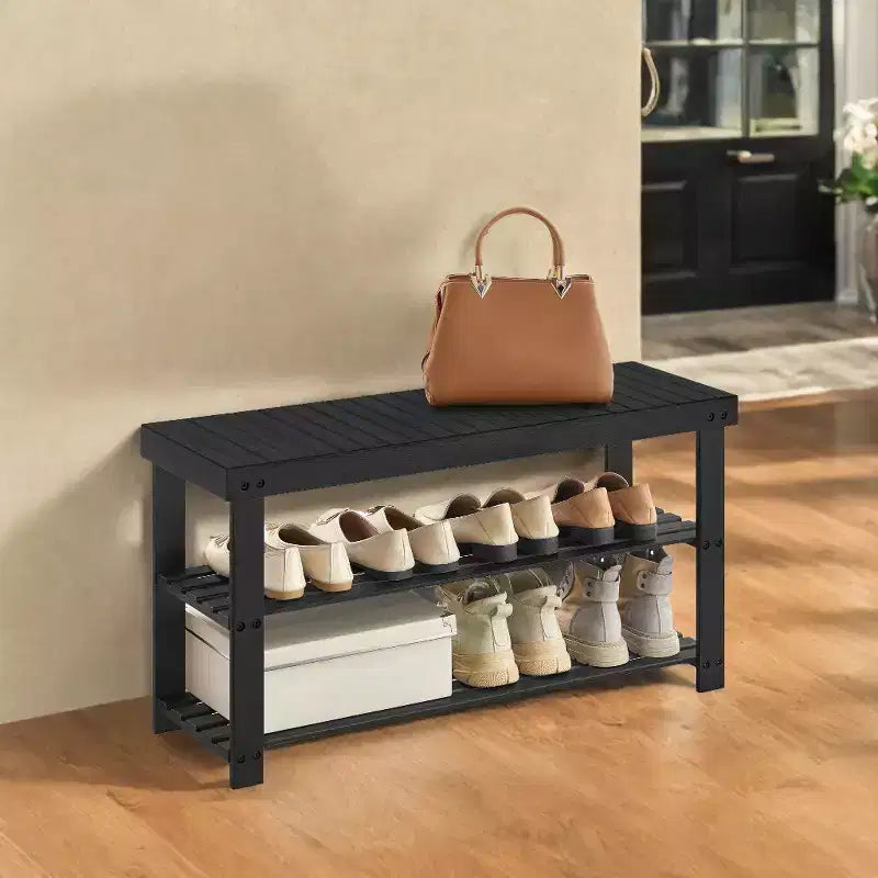 Shoe Rack Bench, 3-Tier Bamboo Shoe Storage Organizer, Entryway Bench, Holds Up to 286 lb, 11.3 x 35.4 x 17.8 Inches, for Entryway Bathroom Bedroom
