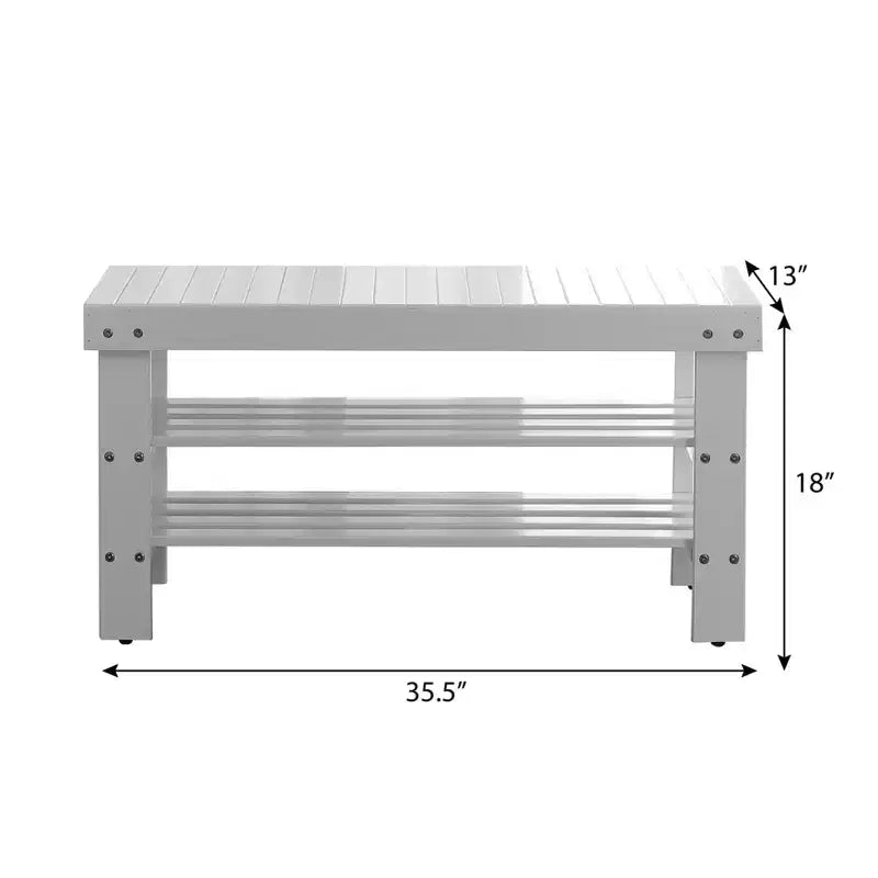 White Finish Solid Wood Shoe Bench with Shelf