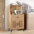 Costway 45.5 Kitchen Pantry Cabinet Rattan Buffet Sideboard with Hutch DIY Pegboard Adjustable Shelves Metal Legs